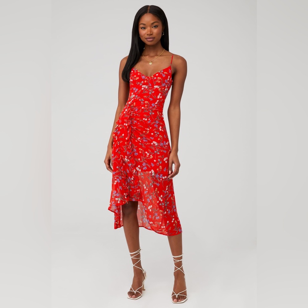 Rays for Day Clementine Red Floral Midi Dress Size Small NWT